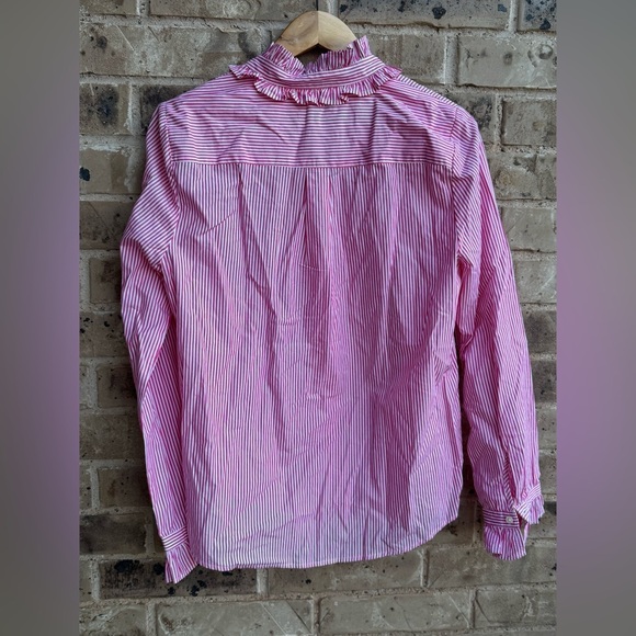 J. Crew Striped ruffleneck button-up Striped Pink Blouse Sz M - Picture 9 of 11